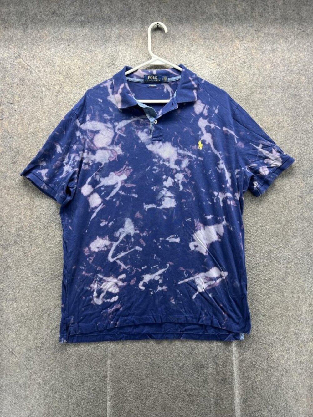 Polo Ralph Lauren Polo Shirt Men Large Blue Classic Fit Acid Wash Batik Cotton